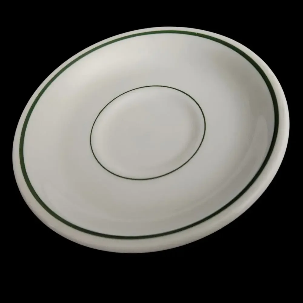 Buffalo China Green Stripe Restaurant Ware Saucers Set of 4 Vintage USA